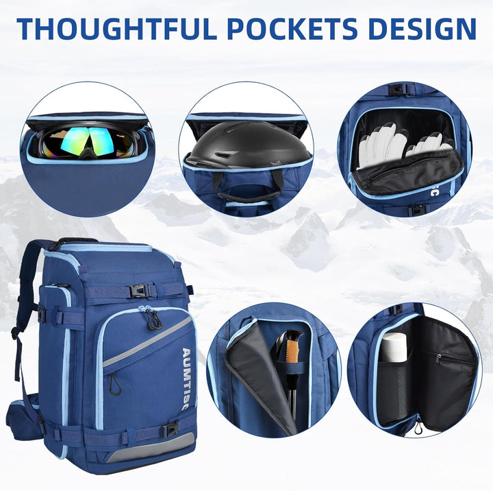 AUMTISC Skischuhtaschen mit Helmfach und Rucksackgurten, Skirucksack Skischuhrucksack mit Helmtasche