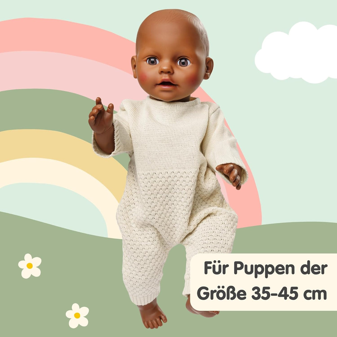 Heless 2480 - Puppenkleidung aus 100% Bio-Baumwolle, Strickstrampler in Ecru für Puppen und Kuschelt