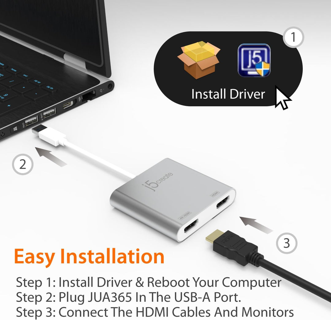 j5create USB auf HDMI Adapter - USB 3.0 auf Dual HDMI Konverter für Zwei Monitore | 4K Ultra HD | fü