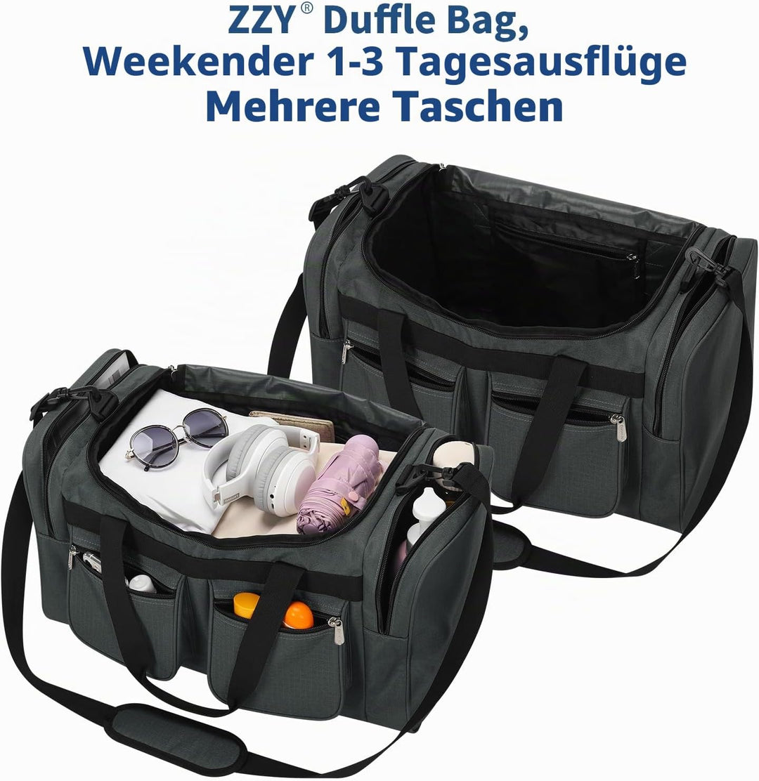 ZZY Sporttasche 40L für Herren mit 2 Seitentaschen &amp; Wasserabweisend - Leichte Reisetasche für Sport