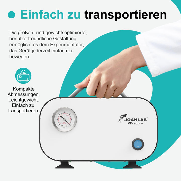 JOANLAB Ölfreie Labor-Vakuumpumpe 30L/min mit Druckregelung für Unter- & Überdruck, 0.085MPa Membran