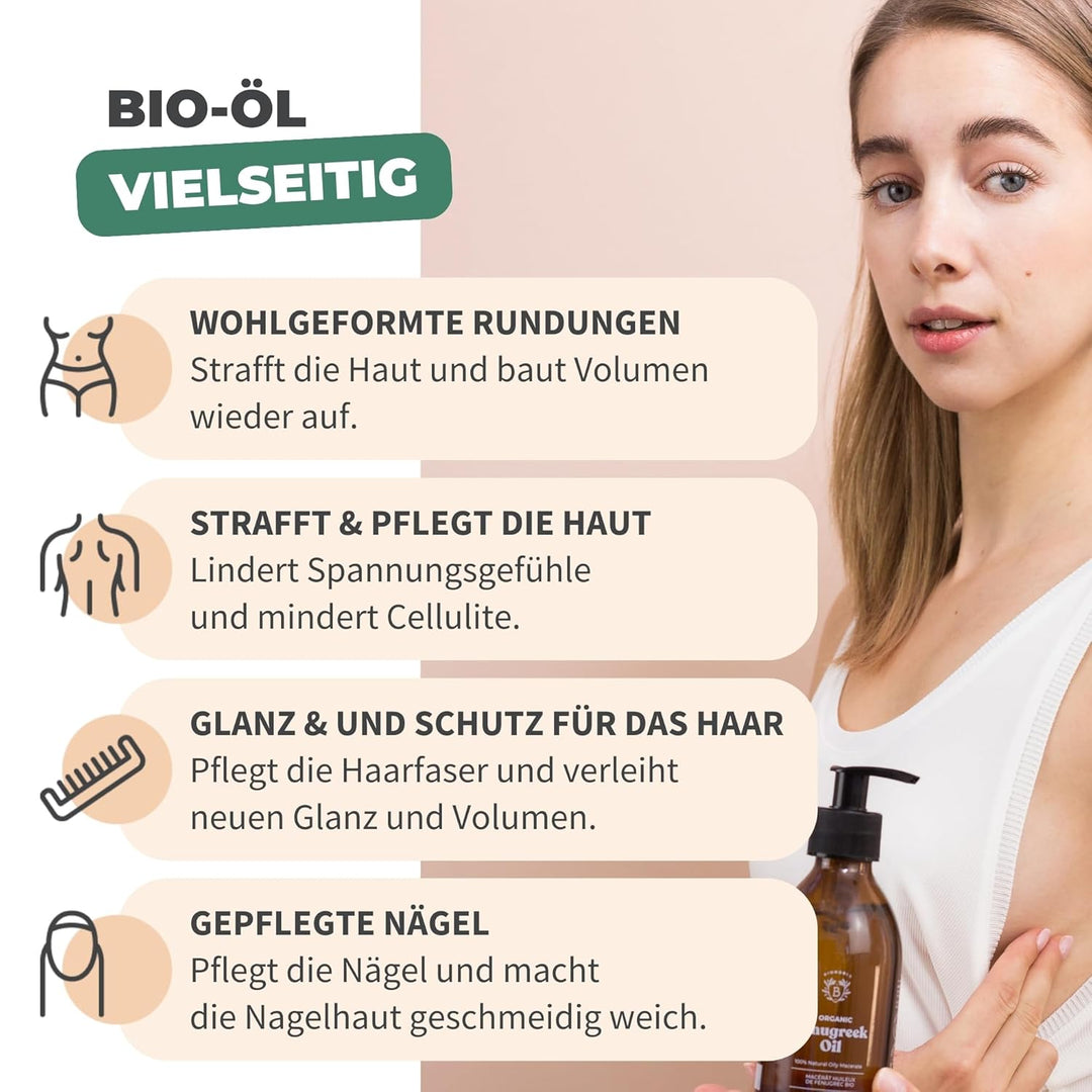 Bionoble Bockshornklee-Öl Bio 200ml - Öl-Mazerat aus Bockshornkleesamen und Sonnenblumenöl - Körper,