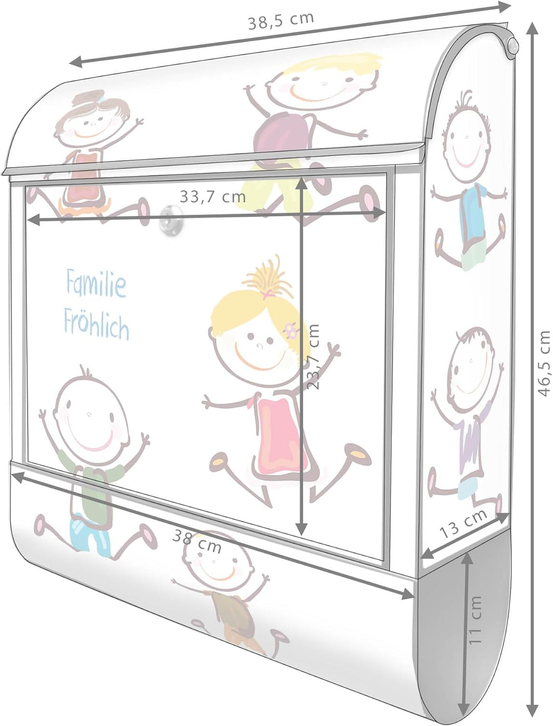 banjado® Design Briefkasten personalisiert Happy Kids 38,5x46,5x13cm & 2 Schlüssel - Briefkasten Sta