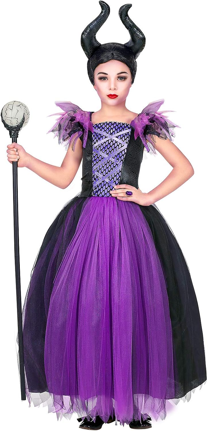 shoperama Mädchen Kostüm Maleficent Kleid und Kopfschmuck Kinder Böse Dunkle Fee Stiefmutter Königin