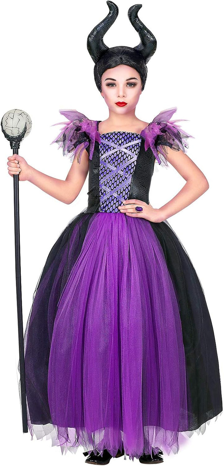 shoperama Mädchen Kostüm Maleficent Kleid und Kopfschmuck Kinder Böse Dunkle Fee Stiefmutter Königin
