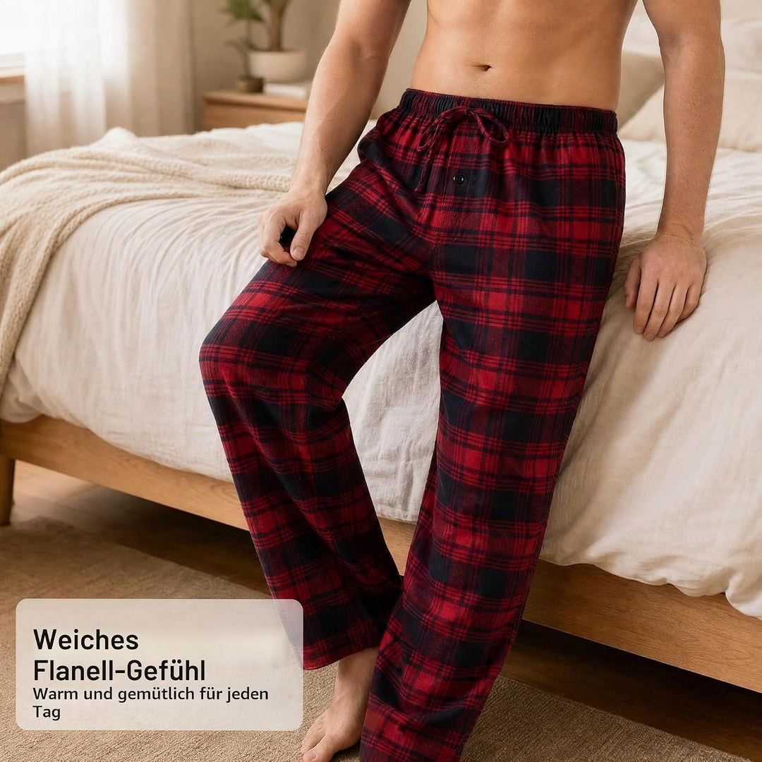 JTPW Herren 100% Baumwolle Flanell Bequeme Pyjama/Lounge Bottoms mit Taschen S Navy Red Plaid, S Nav