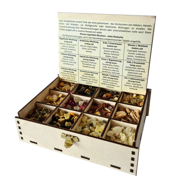 Heilkräuter Manufaktur Räucherbox Geschenkbox mit 12 Sorten Räuchermischungen Die Weisheit der Welt,