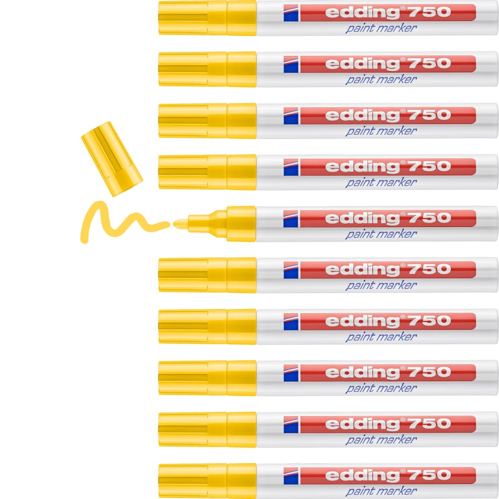 edding 750 Lackmarker - gelb - 10 Stifte - Rundspitze 2-4 mm - Lackstift zur Markierung und Beschrif