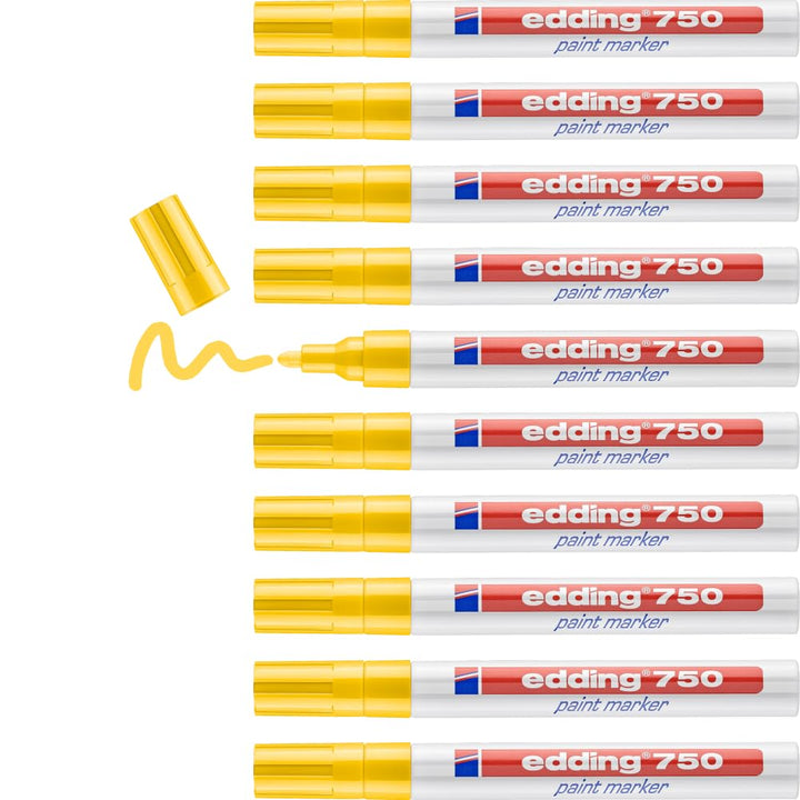 edding 750 Lackmarker - gelb - 10 Stifte - Rundspitze 2-4 mm - Lackstift zur Markierung und Beschrif