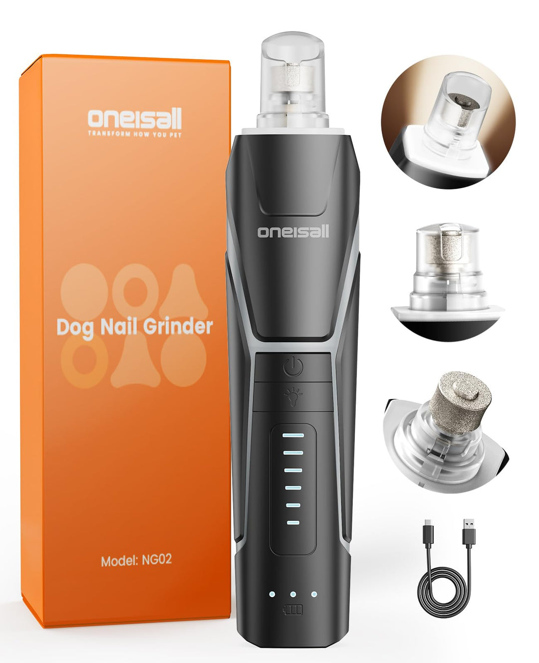 oneisall Hunde Krallenschneider mit 360° LED-Licht, Krallenschleifer für Hunde gross und klein 6 Ges