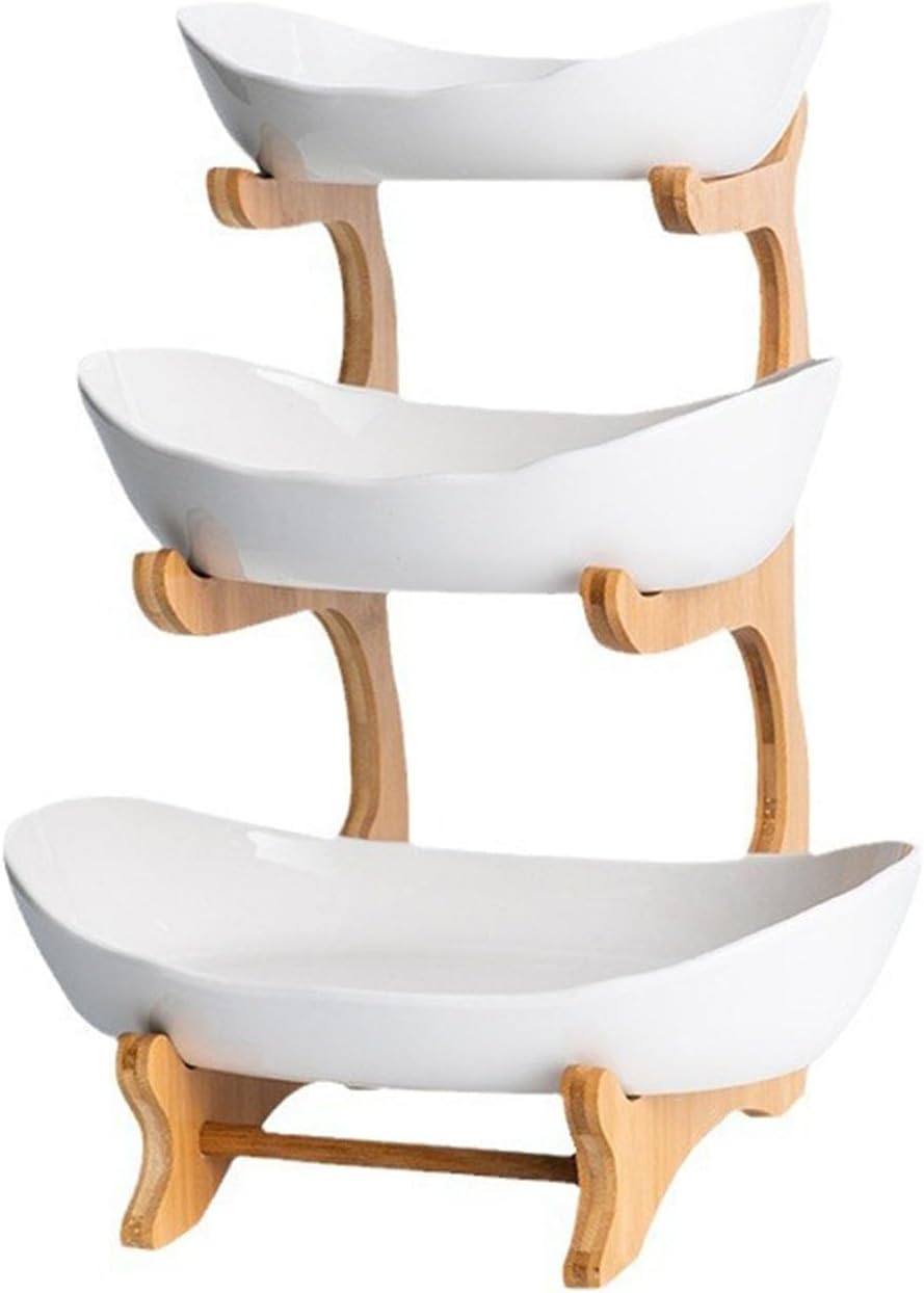 Etagere 3 Etagen mit Obstschale, Mehrstöckiger Obstkorb für Küche, Modern Obst Etagere Holz, Fruchtk