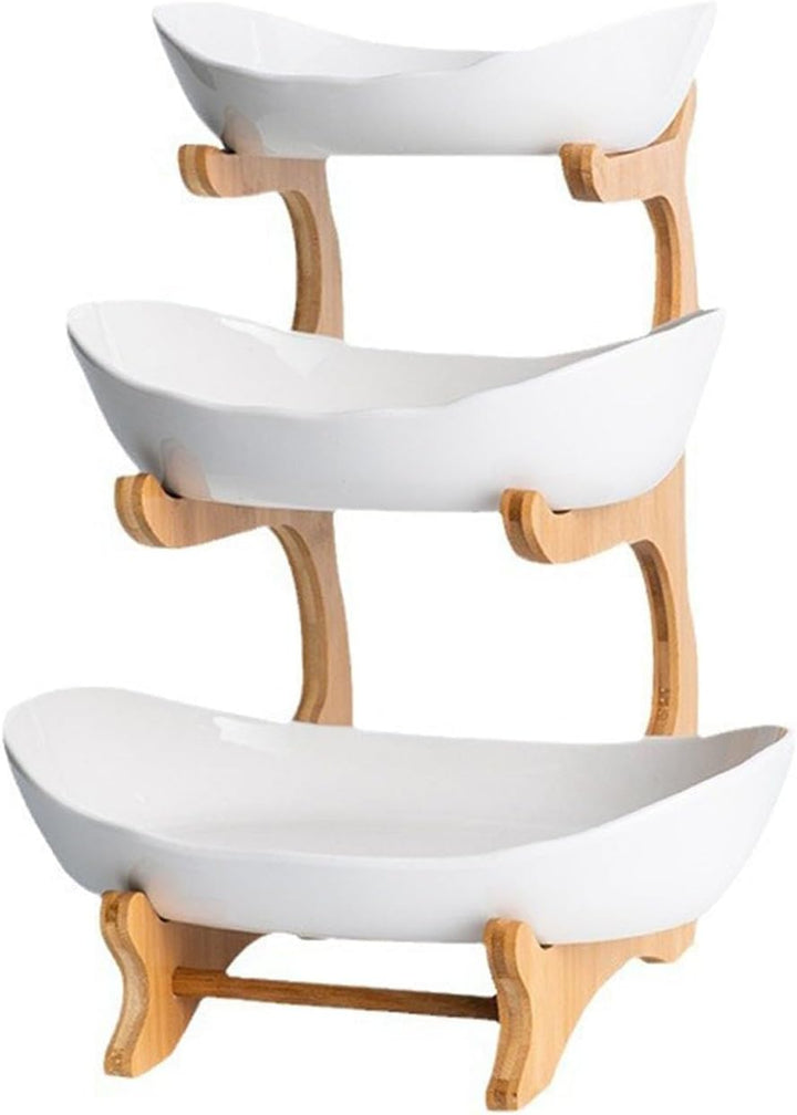 Etagere 3 Etagen mit Obstschale, Mehrstöckiger Obstkorb für Küche, Modern Obst Etagere Holz, Fruchtk