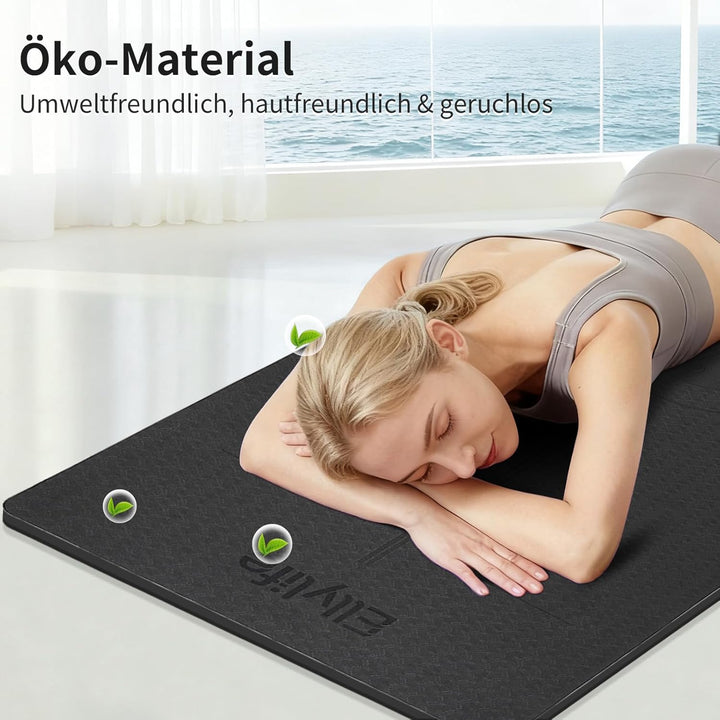 Yogamatte aus ECO Naturkautschuk & Hhautfreundlichem TPE, Extrem Rutschfest, Ausrichtungslinien, Ein