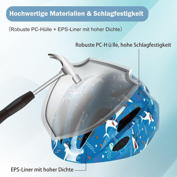 Fahrradhelm Robuster Kinder Helm Verstellbarer Skateboardhelm Radhelm Skaterhelm 52-56CM für Mädchen
