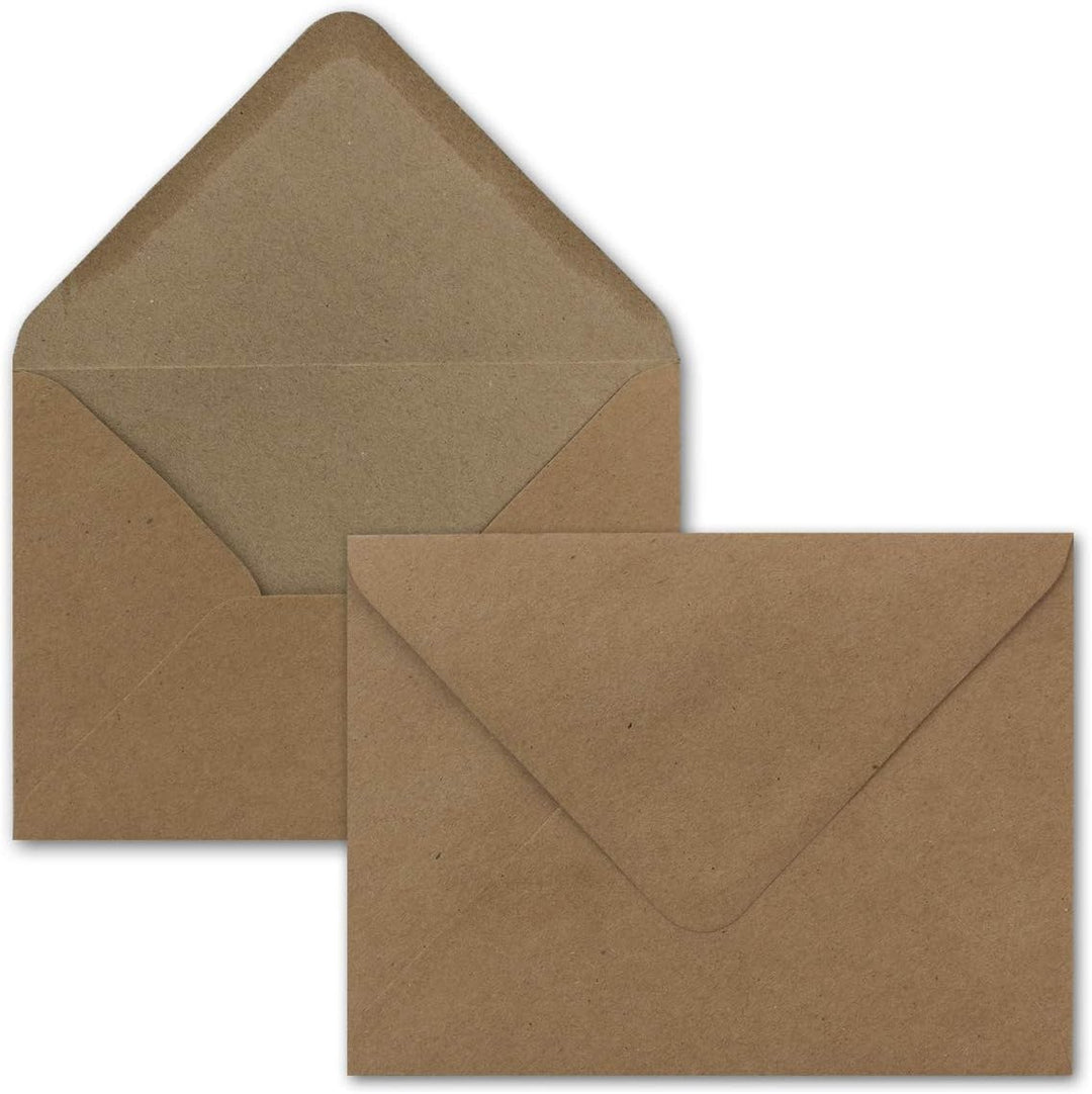 150 Kraftpapier-Karten-Umschlag Set DIN A6 Falt-Karten Natur-Braun 10,5x14,7 cm 220 g/m² Brief-Umsch