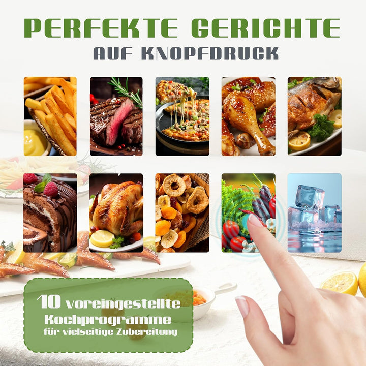 Heissluftfritteuse 2000W mit zwei Kammern 9L, Airfryer mit 10 Programme und LED-Touchscreen, Frittie