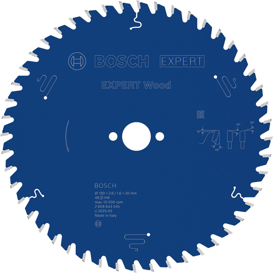 Bosch Professional 1x Kreissägeblatt Expert for Wood (Holz, Sägeblatt Ø 190 x 20 x 2,6 mm, 48 Zähne,