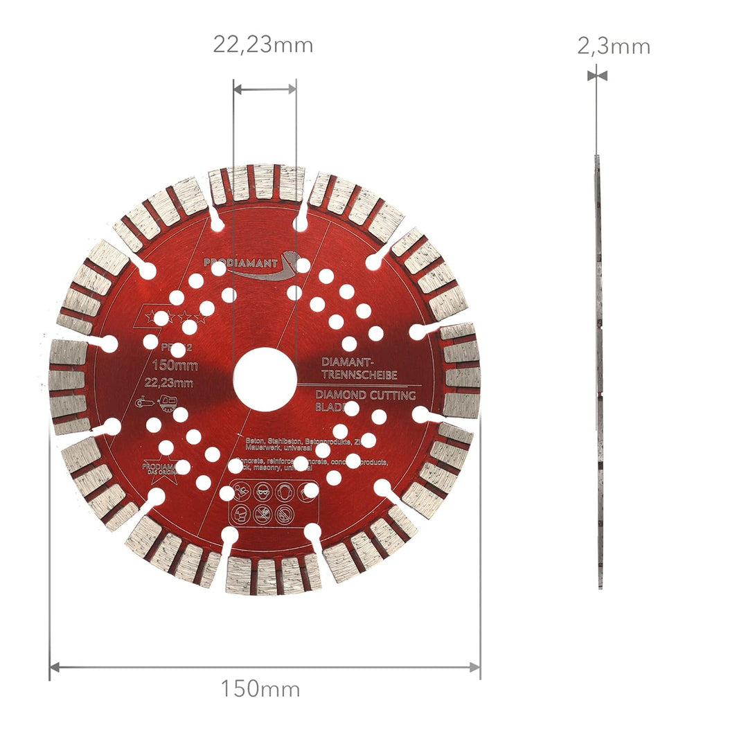 PRODIAMANT Turbo Diamant-Trennscheibe Beton 150mm x 22,23 mm Segmenthöhe 12mm 150/22,23mm, 150/22,23