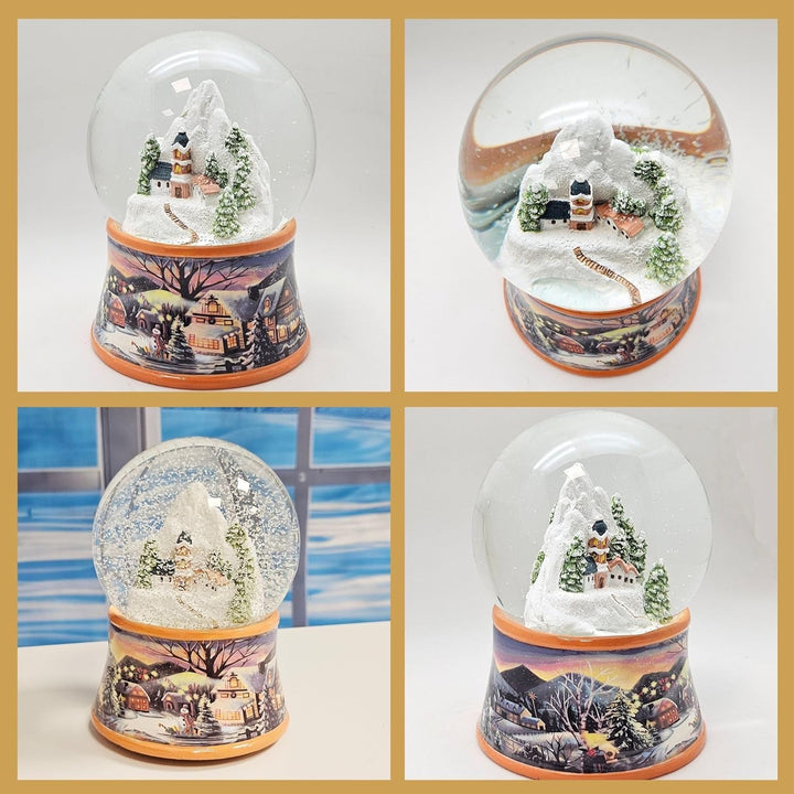 Weihnachts-Schneekugel mit Musik | Schneekugel Berddorf im Winter | Sockel Winterlandschaft braun |