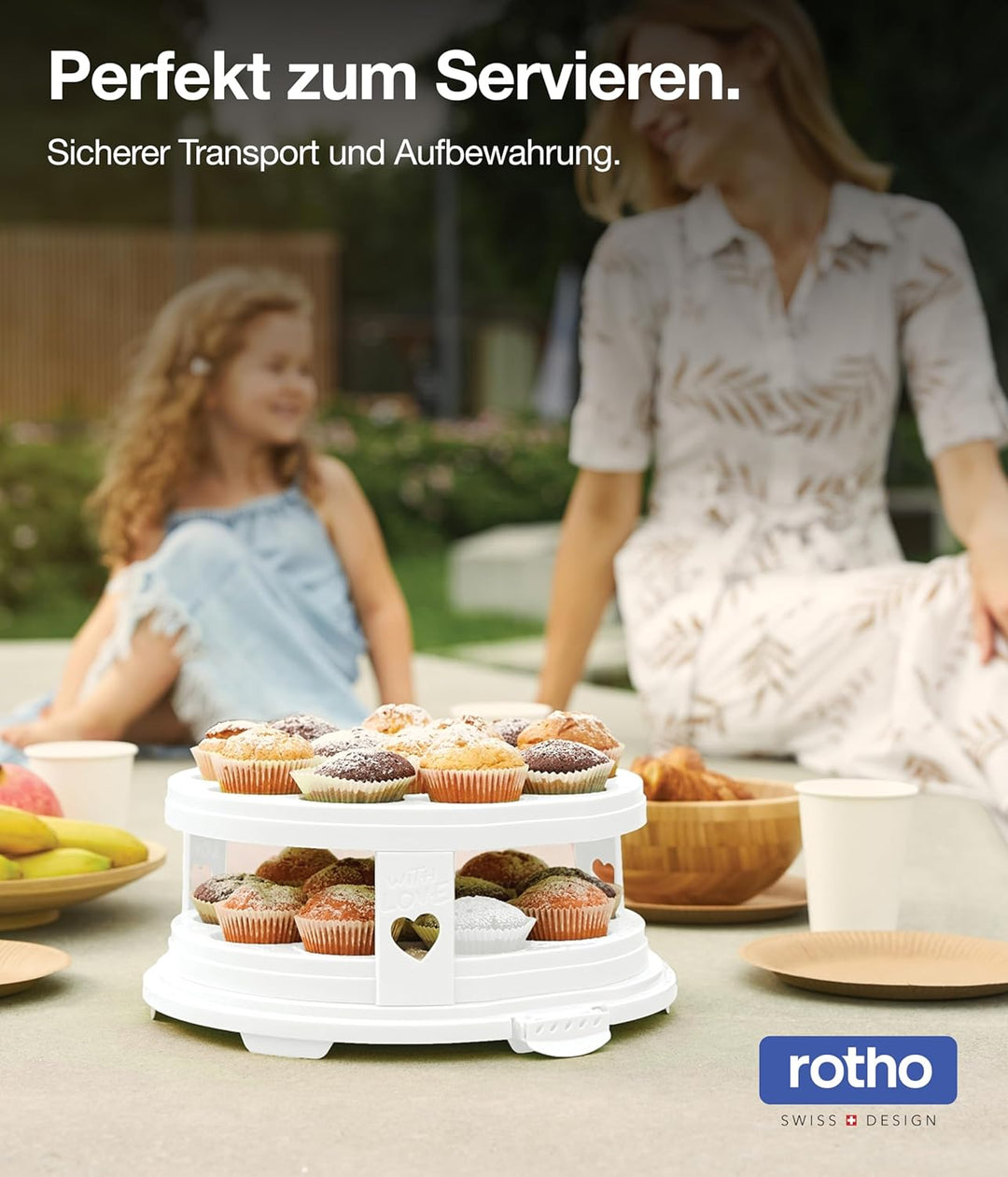 Rotho Fresh Tortenglocke hoch mit Trays, lebensmittelechter Kunststoff (PP) BPA-frei, weiss/transpar