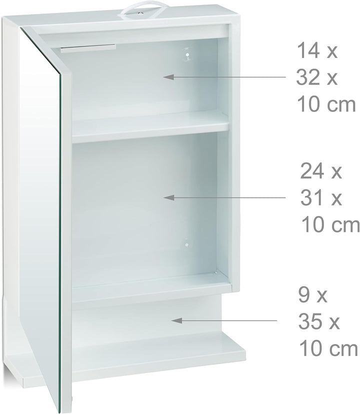 Relaxdays, 1-türig, weiss Badspiegelschrank, Steckdose, Badezimmerschrank, Wandschrank, H x B x T: 5