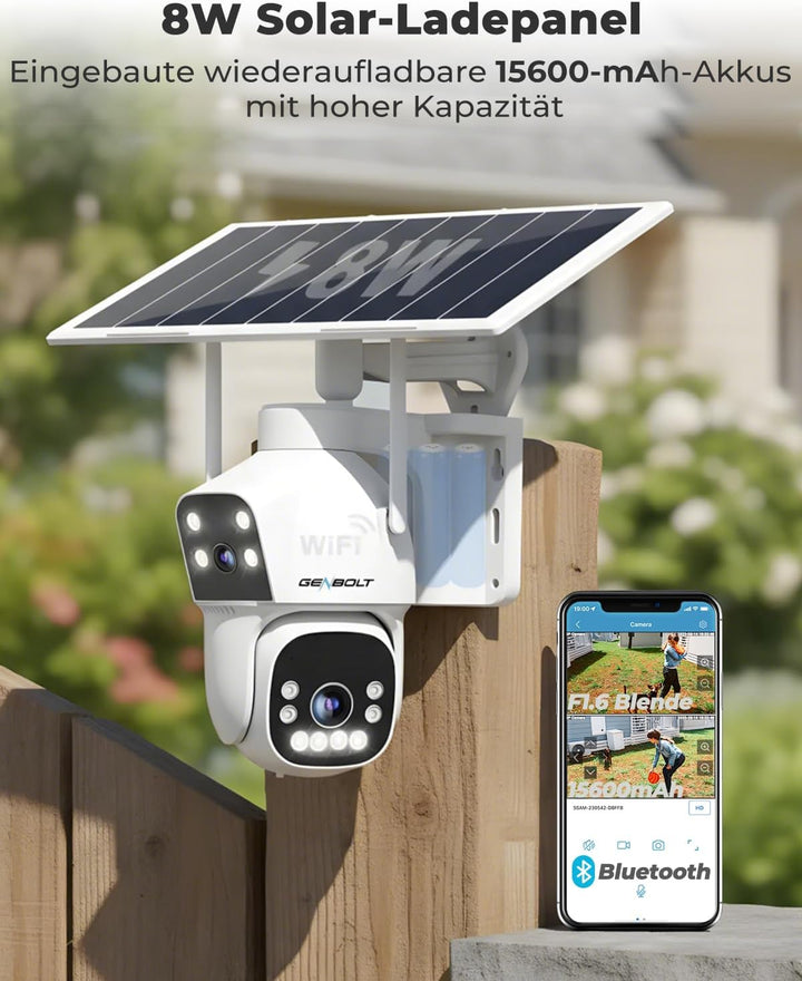 GENBOLT 2.5K AOV Solar Überwachungskamera Aussen WLAN Kabellose, 7/24-Aufzeichnung 3MP+3MP IP Kamera