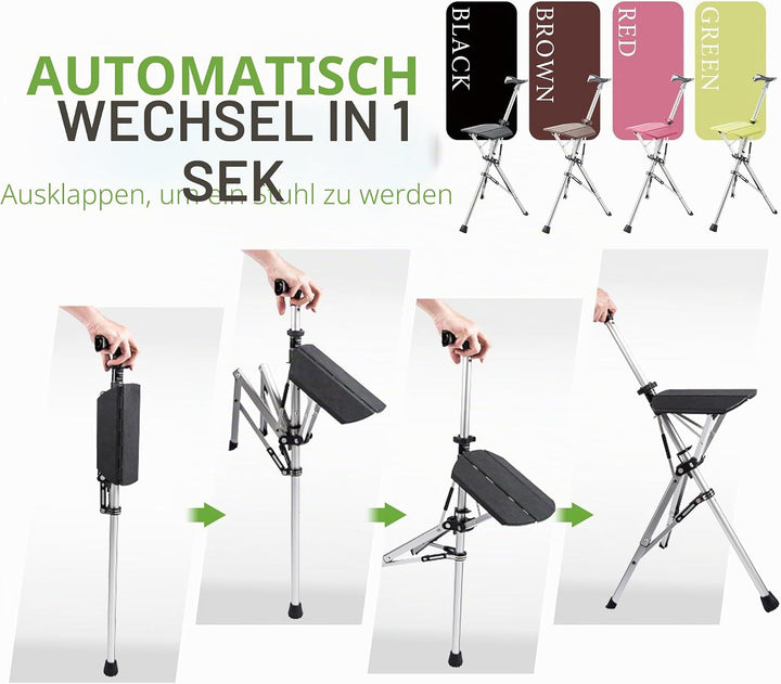 STEP2GOLD TA-Da Chair - Gehstock mit Sitz, ultraleichter Aluminiumrahmen &amp; robuster Klapphocker (bis