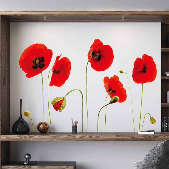 WALPLUS 25 Stück Rote Mohnblumen Abziehbild Wandsticker Im Dunkeln leuchten Aufkleber Anzeige Selbst