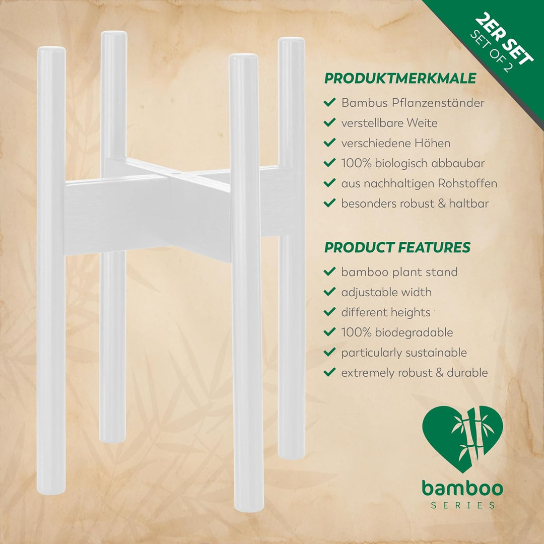 Rubberneck 2er Set Bambus Pflanzenständer - Verstellbare Blumentopfständer aus Bambusholz für den In