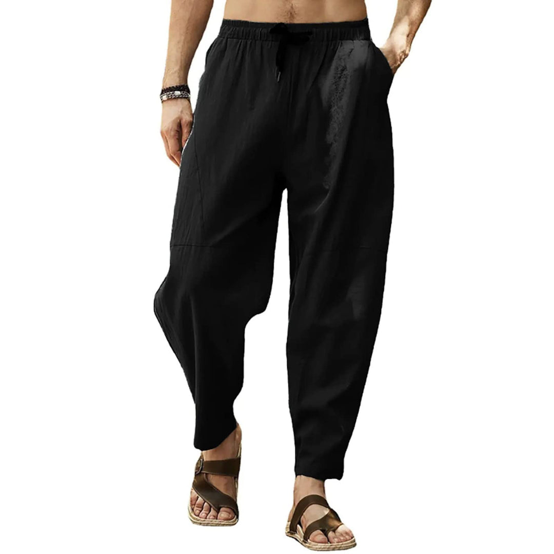 Leinenhose Herren Sommerhose Herren Leicht Yogahose Freizeithose mit Elastische Gürtel XXL Schwarz,