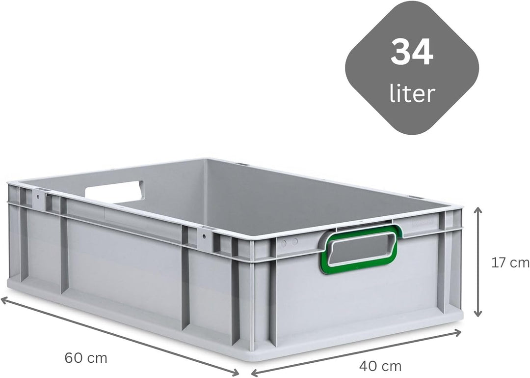 SuperSparSet 5x Eurobox NextGen Color | HxBxT 17x40x60cm | 34 Liter | Griffe grün offen | Glatter Bo