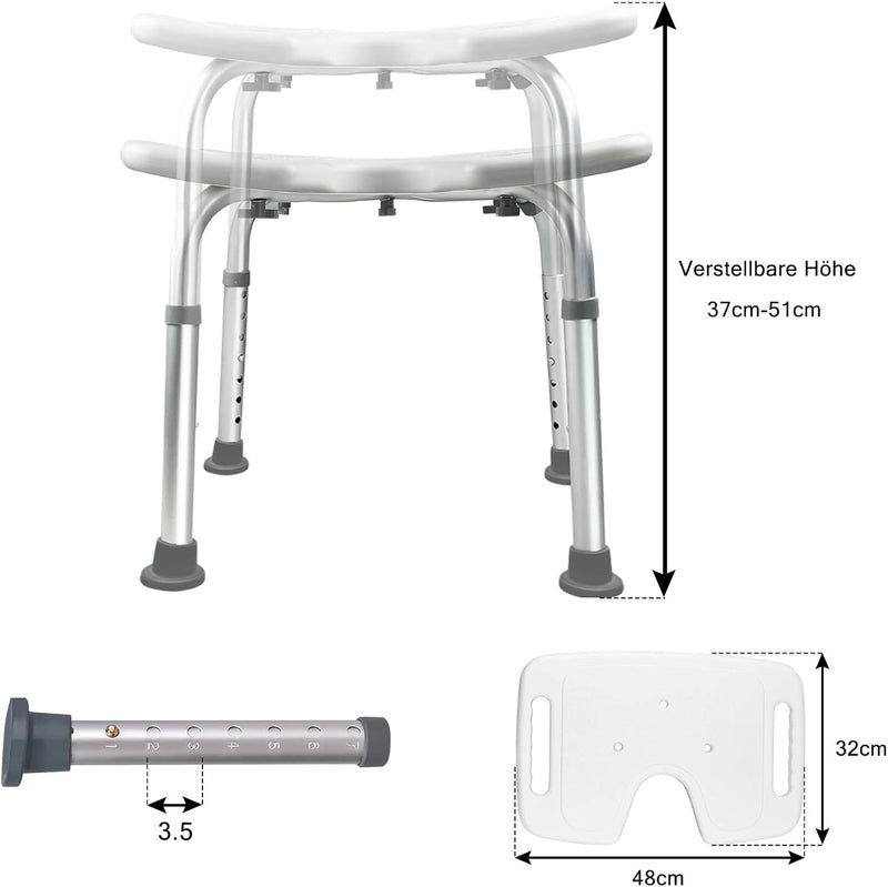 UISEBRT Duschhocker Badhocker Höhenverstellbar 35-51cm 136kg - Duschstuhl Duschsitz für Senioren, Ki