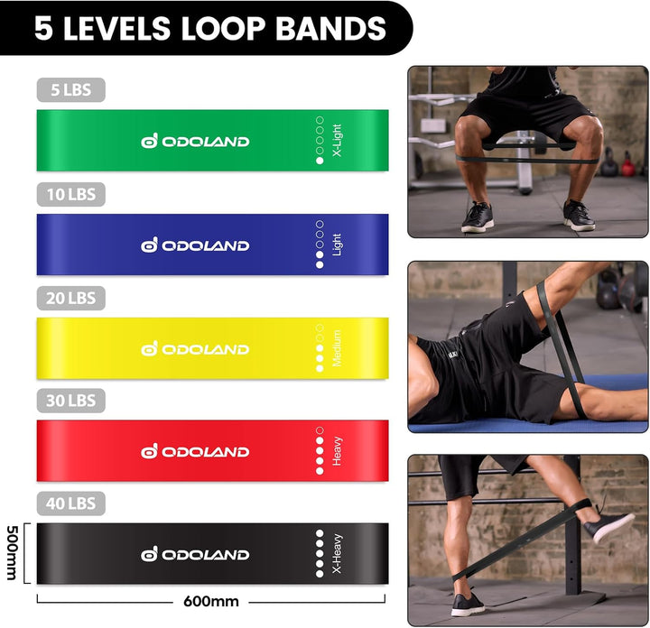 Odoland Resistance Bands Gymnastikband Widerstandsband Set mit Trainingsguide: 5X Expander Tubes, 4