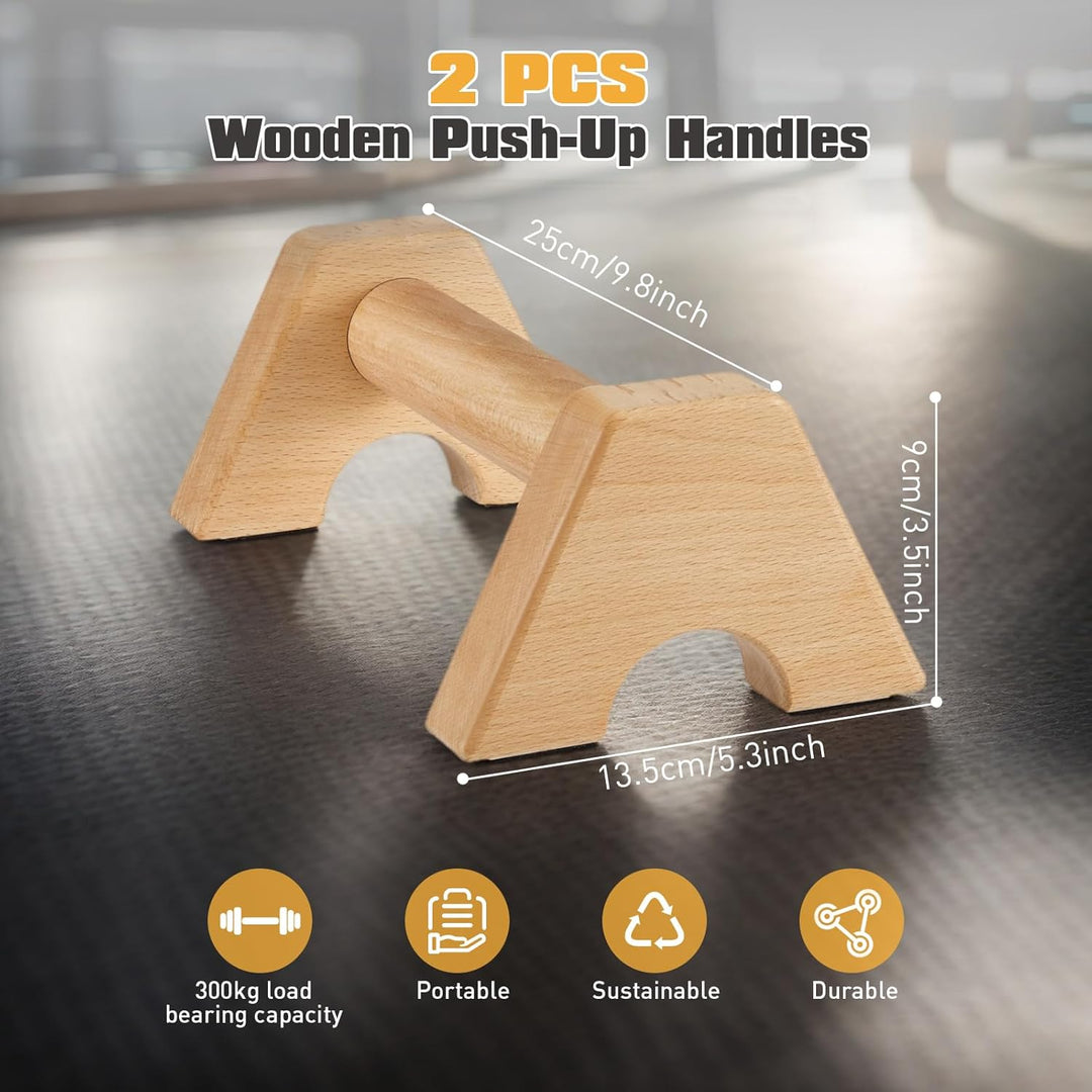 Liegestützgriffe aus Holz,2 Push Up Bars & 4 Handgelenkbandagen,Parallettes Rutschfeste Paralletes f