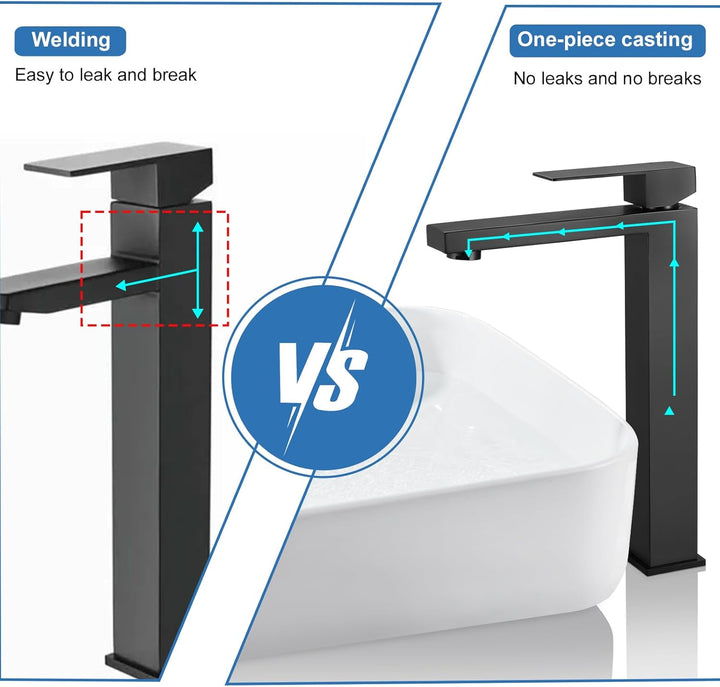 BONADE Waschtischarmatur Schwarz Hoch, Wasserhahn Bad Schwarz, 24cm hohem Auslauf waschbeckenarmatur