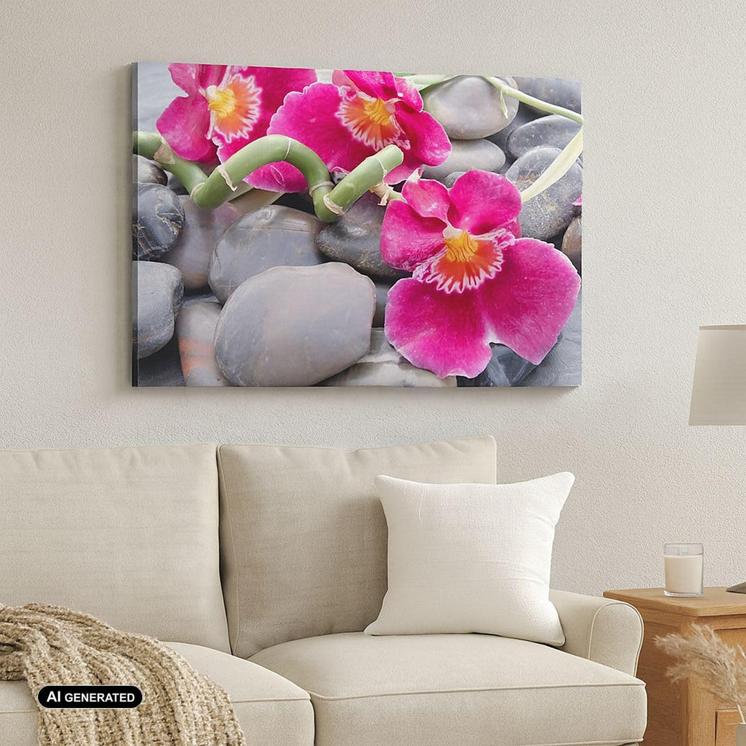 Bilder auf Leinwand 100x70cm Leinwandbild Asiatisch bambus orchidee steine Gross Wanddeko Bild Schla