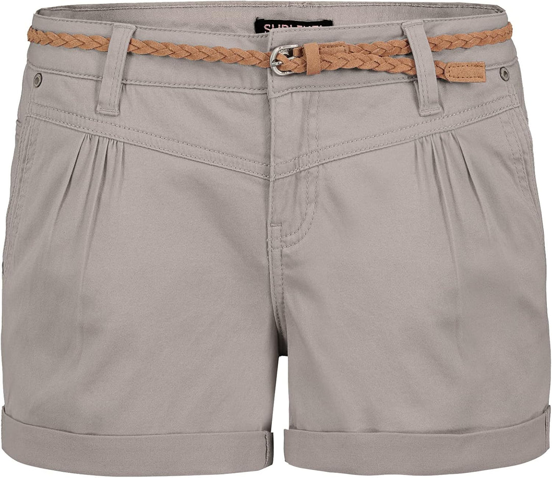 Sublevel Damen Kurze Hose Stretch-Shorts mit Flecht-Gürtel XS Light-grey, XS Light-grey