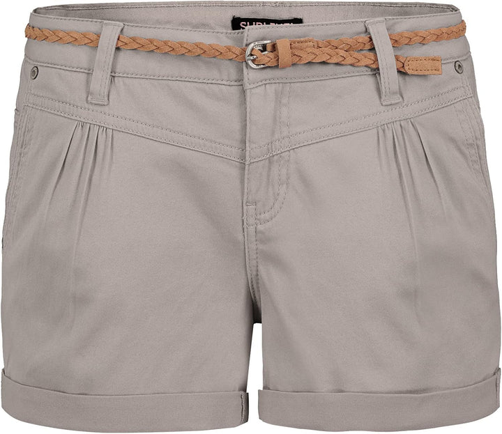 Sublevel Damen Kurze Hose Stretch-Shorts mit Flecht-Gürtel XS Light-grey, XS Light-grey