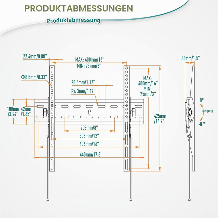 ELIVED TV Wandhalterung Neigbar Fernseher Wandhalterung für die meisten 26-60 Zoll Flach &amp; Curved LE