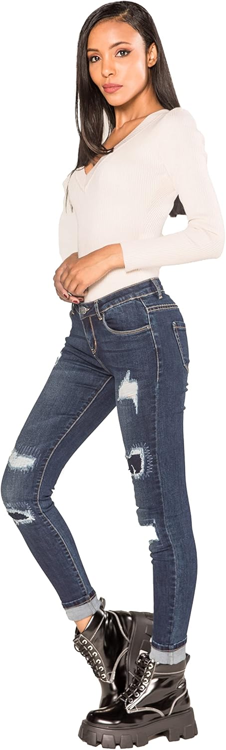 Nina Carter P100 Damen Skinny Fit Jeanshosen S-3XL HIGH Waist Jeans Destroyed-Effekten Used-Look Was