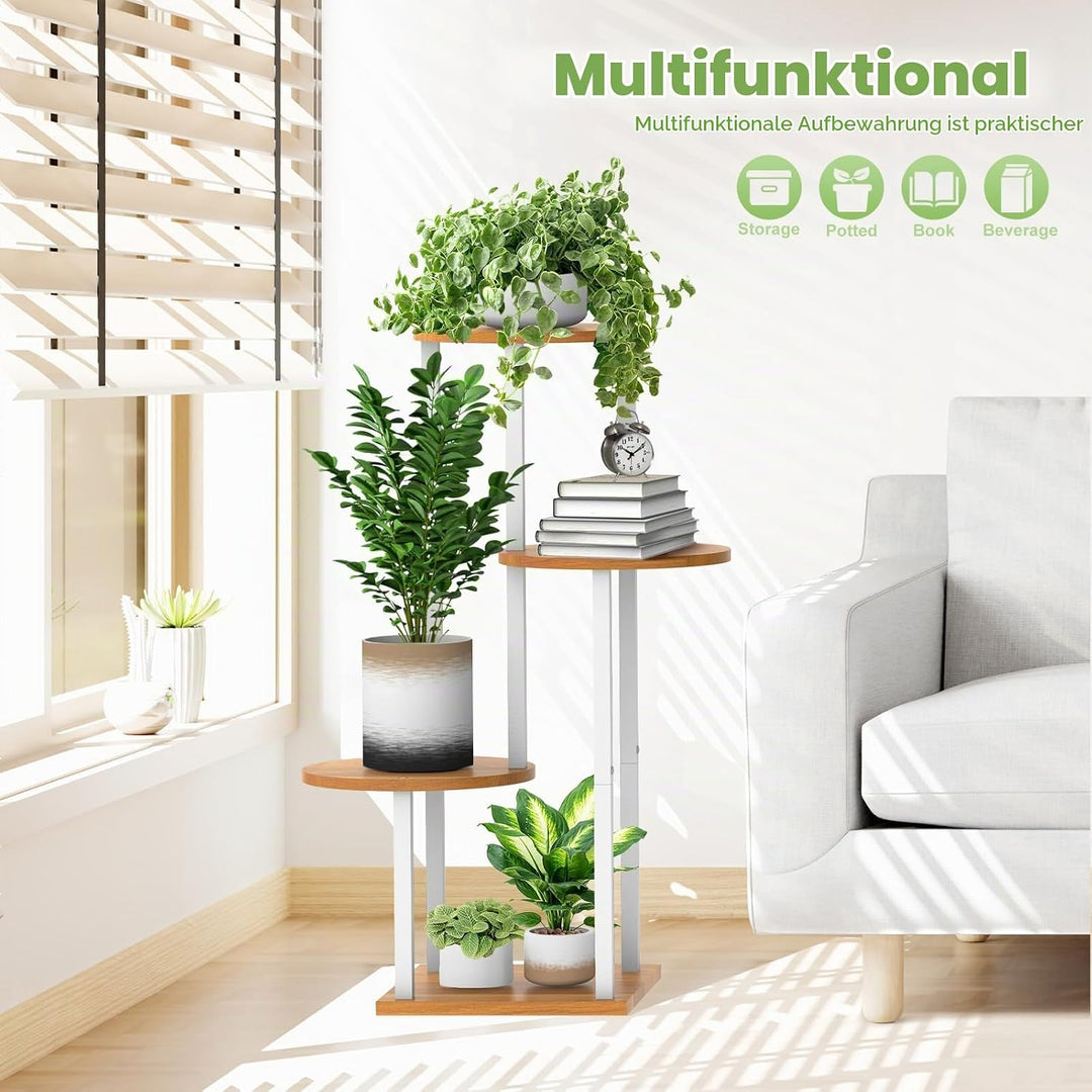 4 Tier Hölzern Blumenregal Metall Pflanzenregal, Mehrstöckig Blumenständer Pflanzenständer Blumenban