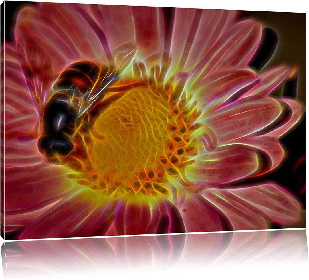 Biene auf Margarete Deluxe Format: 100x70 cm auf Leinwand, XXL riesige Bilder fertig gerahmt mit Kei