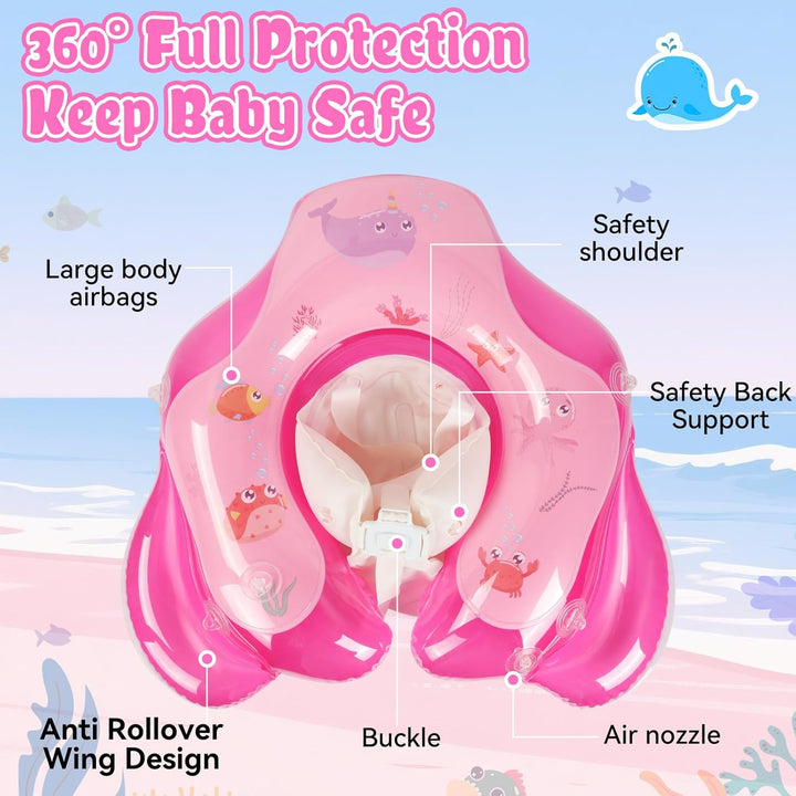 Olycism Baby Schwimmring mit Sonnendach UPF50+ & Spielzeug Spielen Lenkrad Kinderboot Babyschwimmrei