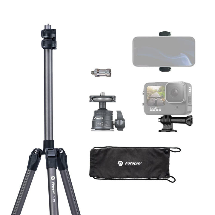 Fotopro 208CM Kamera Stativ mit 360° Kugelkopf, Telefonhalterung, Hohes und strapazierfähiges Ringli