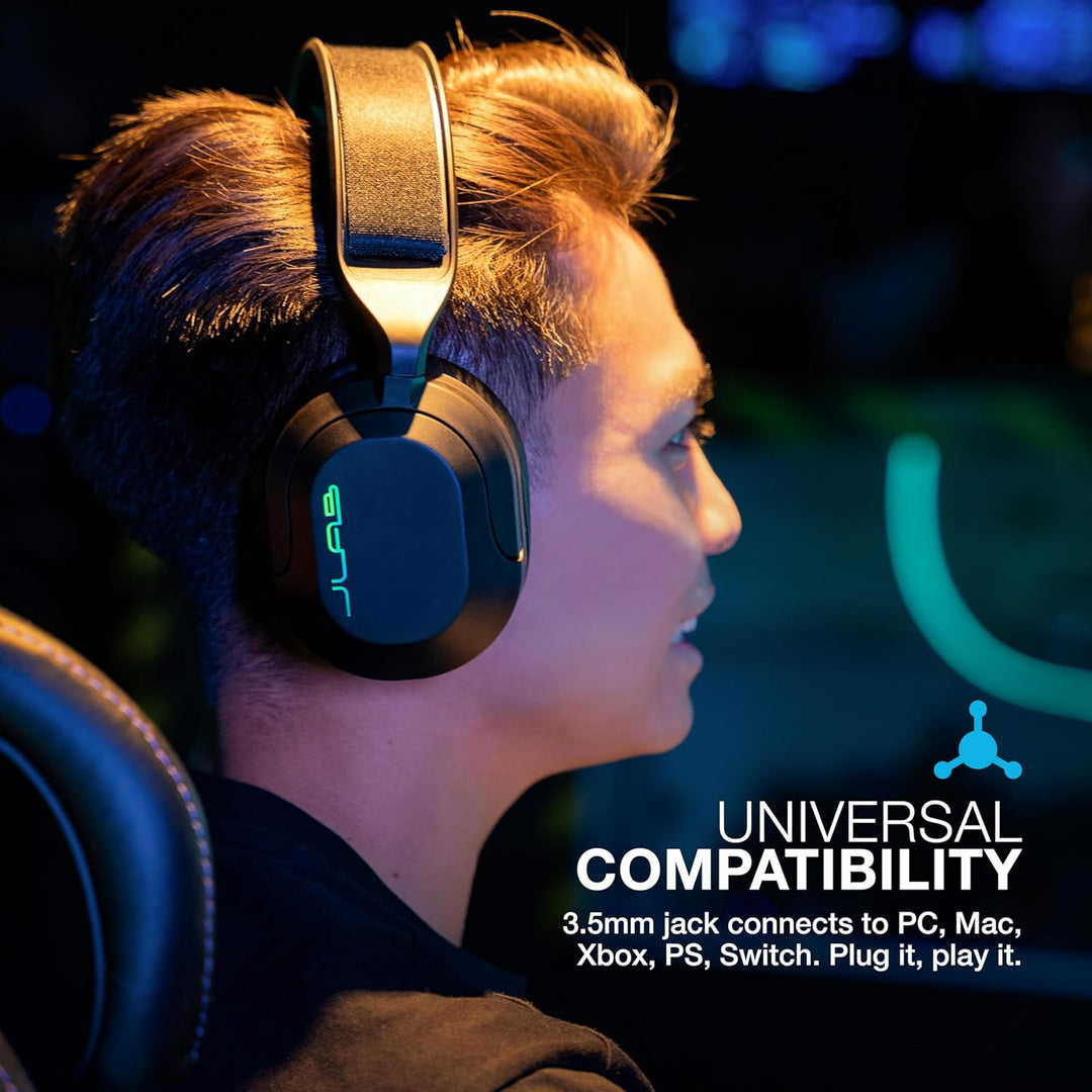 JLab Nightfall Over-Ear-Gaming-Headset mit Mikrofon für PC/Xbox/PS5/PS4/Nintendo Switch – 50-mm-Tre