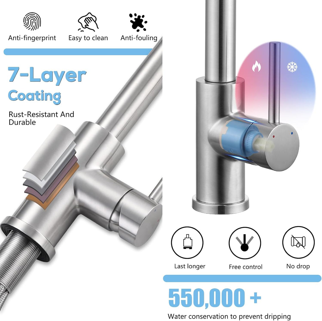 Wasserhahn Küche Ausziehbar, BONADE Küchenarmatur mit Brause, Mischbatterie Küche 360° Schwenkbar，Ar