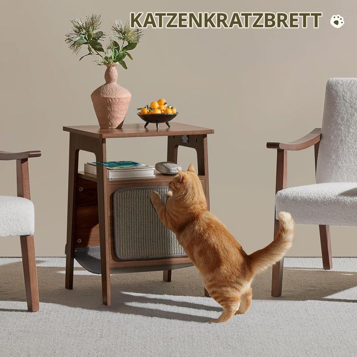 Yaheetech Beistelltisch mit Katzenbett Couchtisch mit Katzenhaus & Kratzbrett Mehrzweckmöbel für Woh