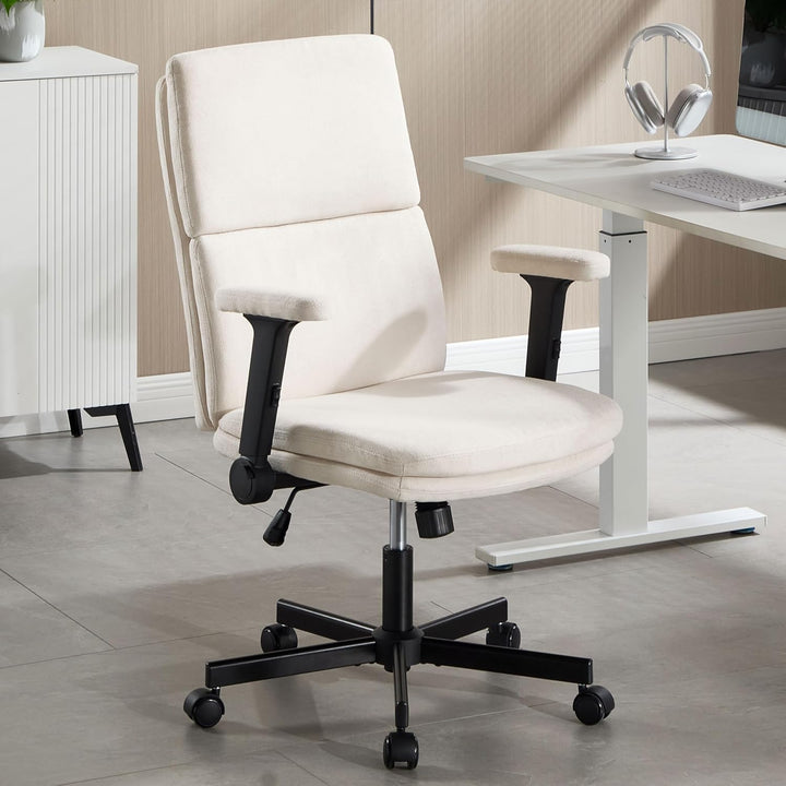 Fizzin Beige Ergonomischer Bürostuhl Schreibtischstuhl mit Hochklappbare Armlehne, Doppellagiger Hoh