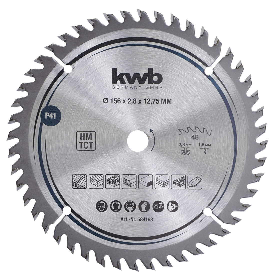 kwb Kreissägeblatt 156 x 12,75 mm, sehr feiner Schnitt, Sägeblatt geeignet für Arbeitsplatten, Holz
