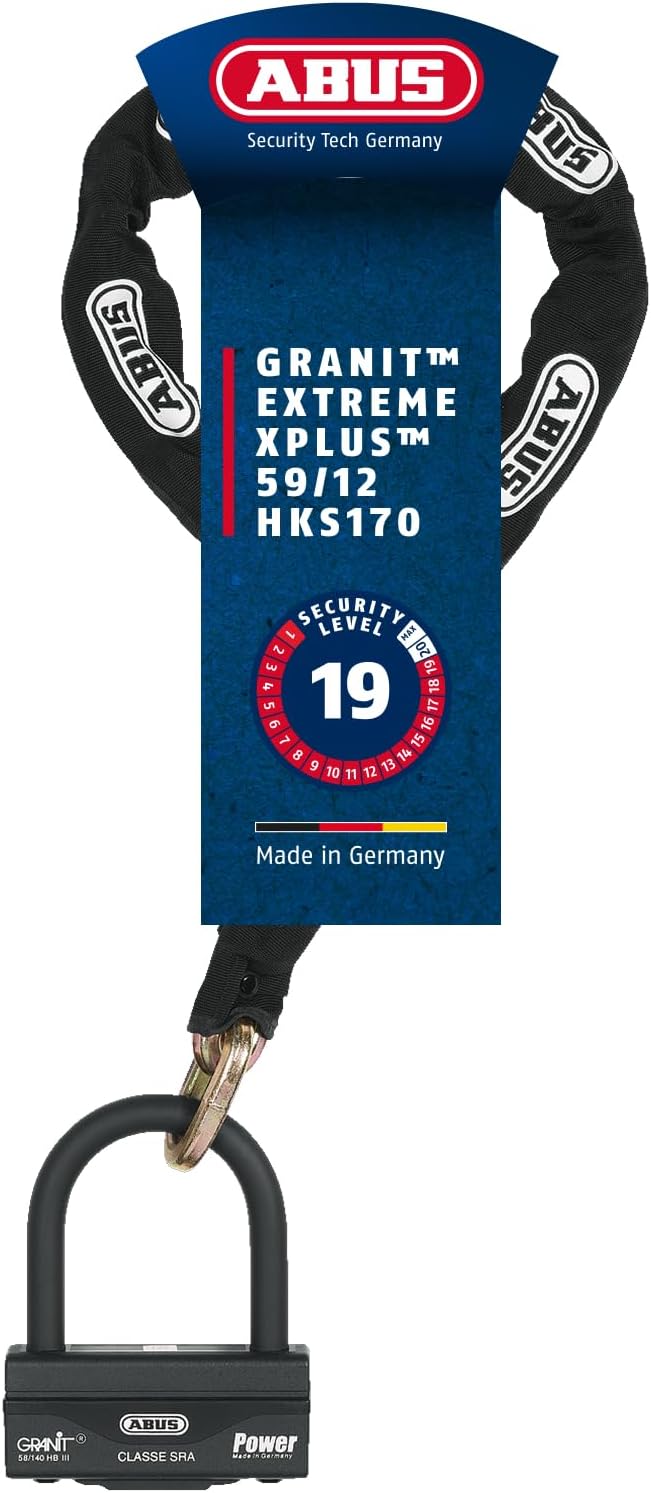 Diebstahlsicherung Kette Loop geprüft SRA 80 cm Kette 12KS mit U 58 HB100 Schwarz, 80 cm Kette 12KS